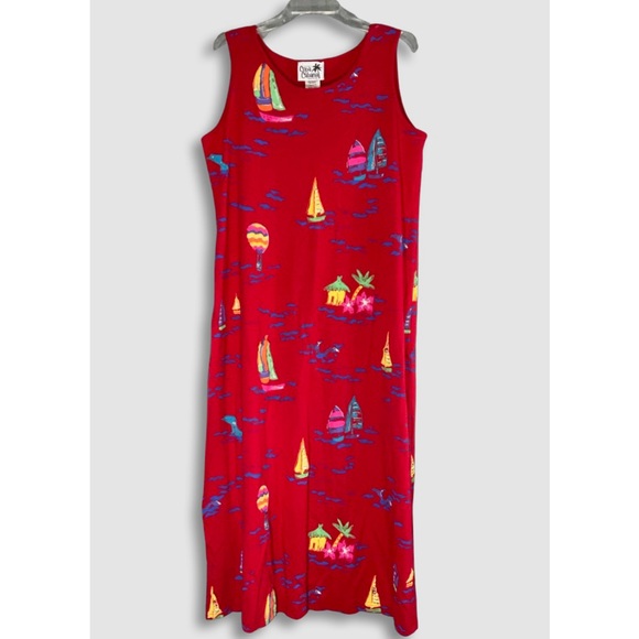copa cabana Dresses & Skirts - NWT Copa Cabana Maxi Dress Tropical Beach Hand Crafted Red Cotton Women’s Large